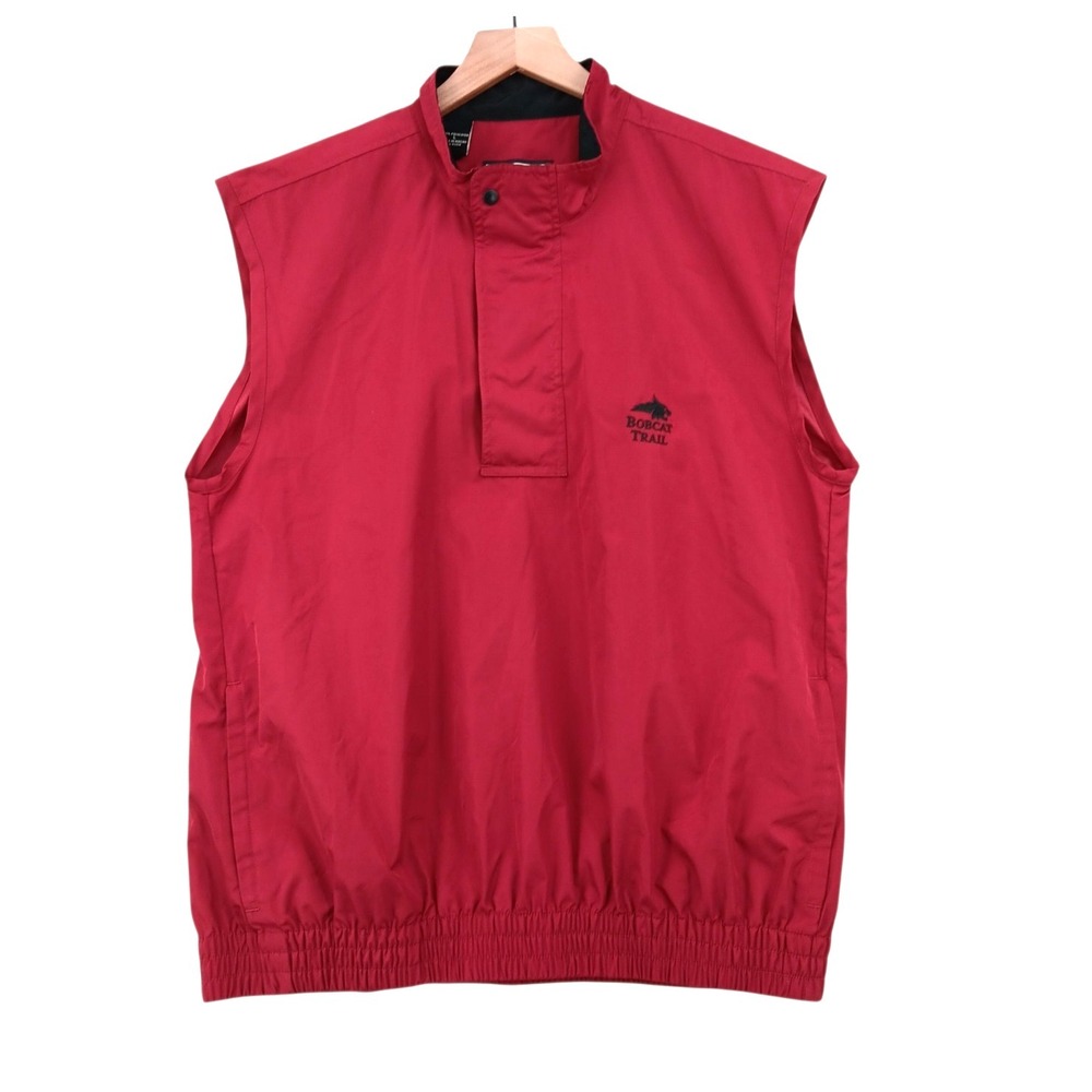 Straight Down Golf Vest Mens Large Maroon Poly 1/4 Zip Snap Elastic Bobcat Trail